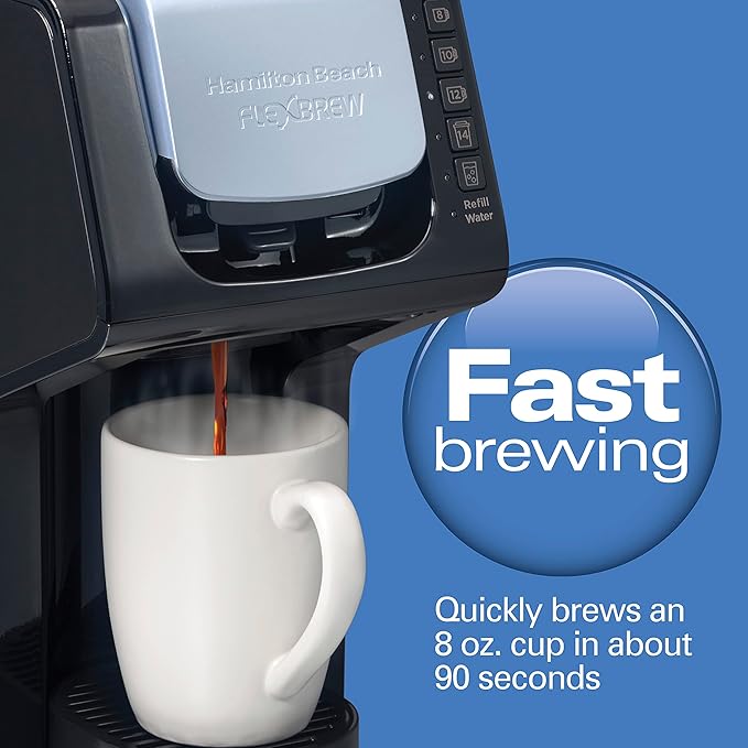 Hamilton Beach Gen 4 FlexBrew Single-Serve Hot &amp Iced Coffee Maker with Removable Reservoir Compatible with Pod Packs and Grounds 50 oz 4 Fast Brewing Options Black