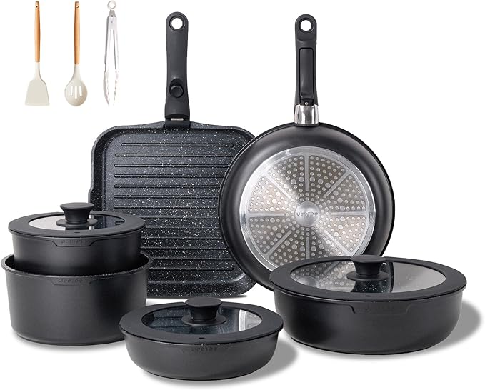 JEETEE 25pcs Pots and Pan Set Non StickDetachable Handle Cookware SetInduction Cooking &amp RV Camping Stackable Pots PansHealthy Kitchen Cookware Set PFAS/PFOA FreeBlack