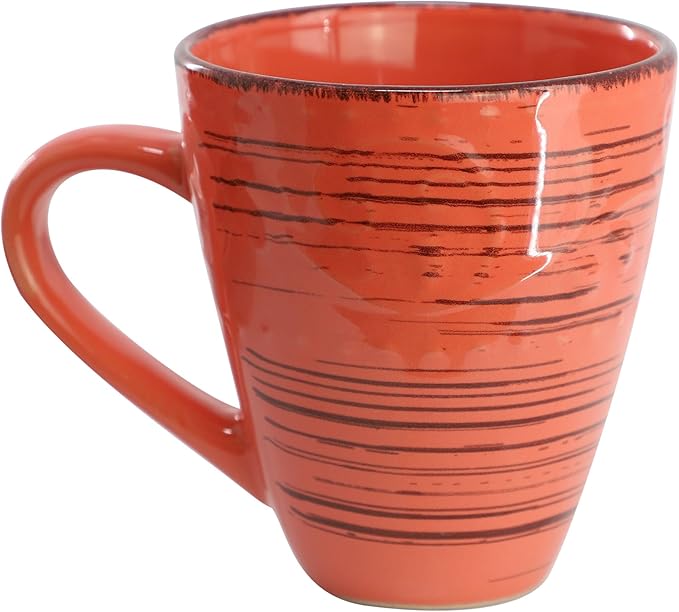 Elama Malibu Jasper 16-Piece Stoneware Embossed Pattern Reactive Glaze Orange Dinnerware Set Tableware Serveware Set (Jasper Orange)