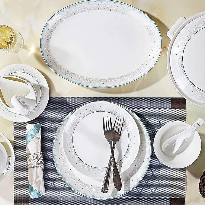 Dinnerware Set Dinner Party Tableware Service Set Ceramics Dinnerware Set with 50-Piece Bowl/Dish/Soup Pot/Spoon|Bone China Dinner Sets Blue Pattern Porcelain Combination Set