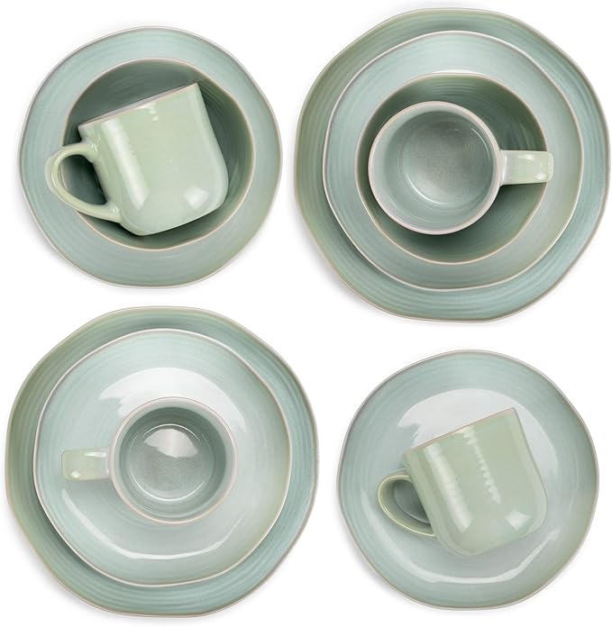 Elanze Designs Reactive Glaze Farmhouse Rustic Boho Ceramic Stoneware Dinnerware 16 Piece Plate Bowl Mug Dish Set - Service for 4 Seafoam Mint Green
