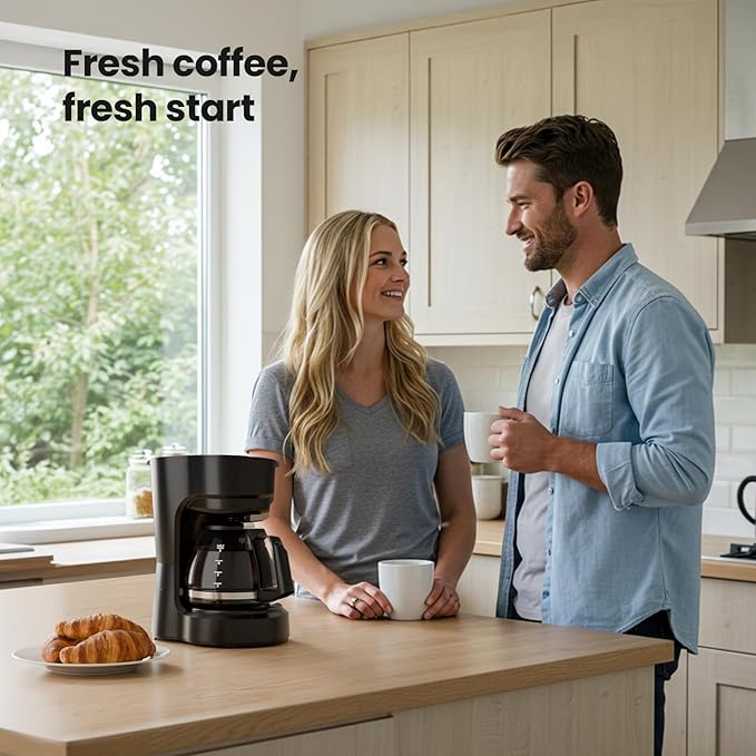 Kismile 5 Cup Coffee Maker 0.75L Small Drip Coffee Machine with Anti-Drip Design Dry Burn Protection Removable Filter Funnel Easy Mechanical Switch Black