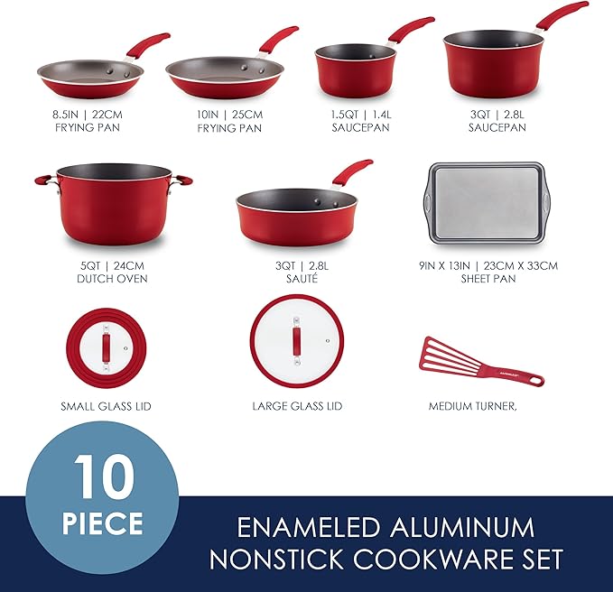 Rachael Ray Cook + Create Nonstick Cookware/Pots and Pan Set 10 Piece Red