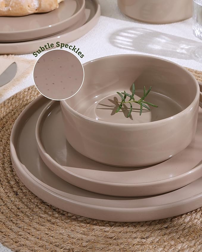 Famiware Nebula Plates and Bowls Sets Dinnerware Sets Dishes Set for 8 8-Set(24pcs) Cinnamon Brown