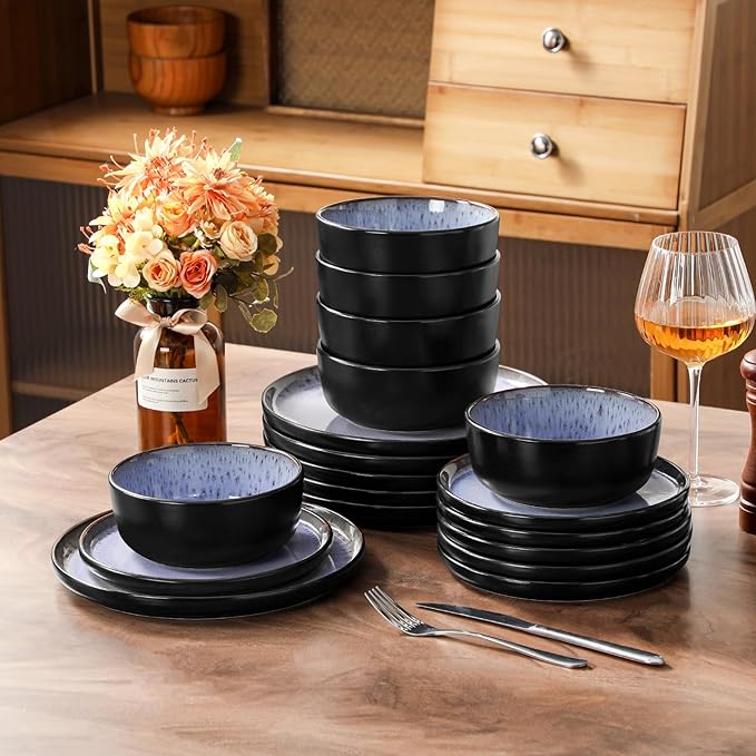vancasso Plates and Bowls Sets 24 Pieces Stoneware Dinnerware Sets for 8 Kitchen Dish Set Mircowave and Dishwasher Safe Ceramic Dishware Purple Series AMBER