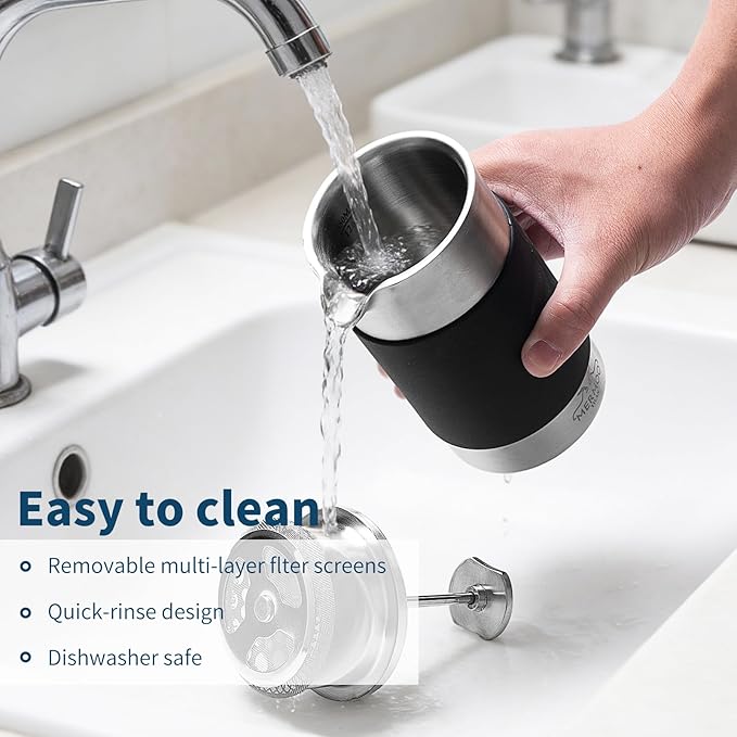 MERMOO YILAN Handleless French Press Coffee Maker - 12 oz Stainless Steel Insulated 3-in-1 Press for Coffee Tea &amp Milk Frother with Detachable Silicone Sleeve | Space Saving Design