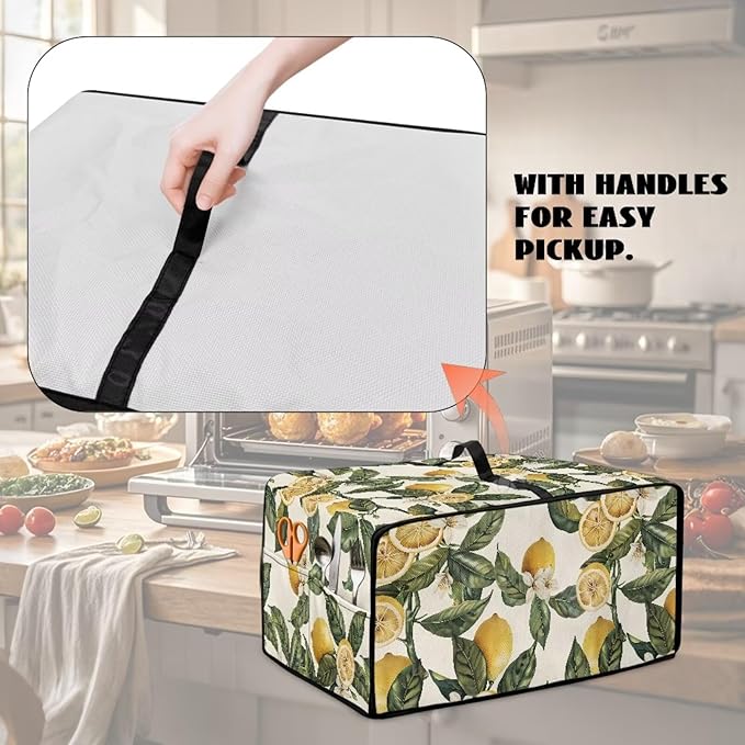 Convection Toaster Oven Cover with Storage Pockets Fits Machines Up to 18.5x14.5x9 Convection Toaster Oven Covers for Family Kitchen Essential Retro Lemon