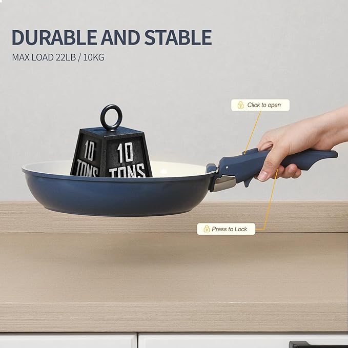 31pcs Ceramic Pots and Pans Set Nonstick Detachable Handle Cookware Induction Kitchen Cooking Set with Removable Handleinclude Frying Pans &amp Saucepans Oven Safe(Blue)