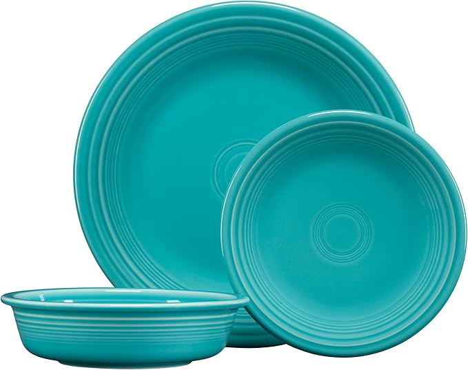 Fiesta® Classic Rim 3-Piece Dinnerware Set – Durable Ceramic Lead-Safe Dishwasher/Microwave/Oven Safe – Made in USA Dinnerware - Turquoise
