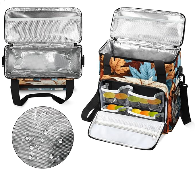 Falling Maple Leaves Coffee Maker Travel Bag for Keurig K-Mini/K-Mini Plus Insulated Waterproof Tote with Pockets for K-Cup Portable Single-Serve Brewer Case