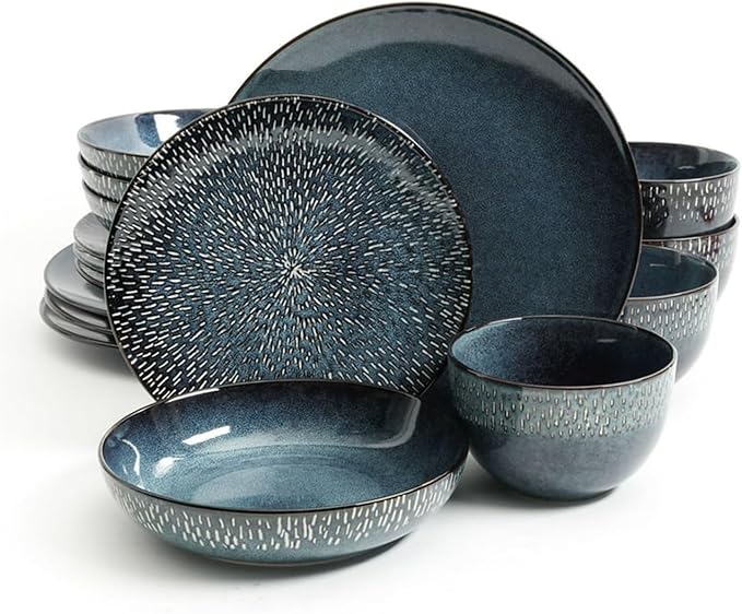 16-Piece Bowl Dinnerware Set Vintage Ceramic Stoneware Tableware Set with Dinner