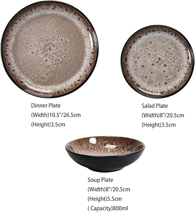Tudor 12 Piece Mixed Dinnerware SetService for 2 Blue GreenBrown Reactive Glaze Dish Set Plates and Bowls SetPremium Quality Tableware Unique Pattern Glossy helps with weight loss