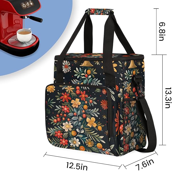 Glitter Xmas Tree Coffee Maker Carrying Bag Portable Travel Storage Tote Bag Compatible with K-Mini or K-Mini Plus Single Serve Coffee Brewer Carrying Case with Multiple Pockets &amp Shoulder Strap