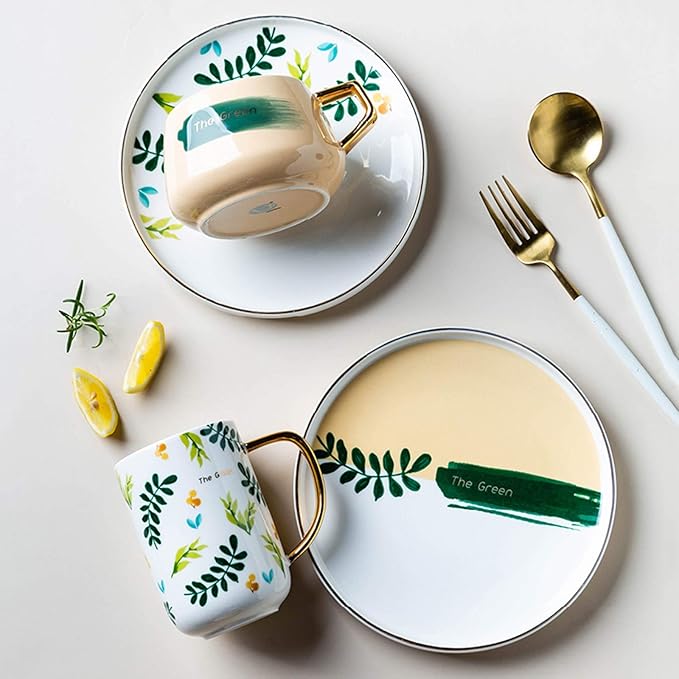 Dinner Plates Creative Kitchen Dinnerware Set 4-Piece Ceramic Dinner Plate Sets Plate Bowl Mug Service for 1 Personality Household Dishes Set Kitchen Dinnerware Dingzhebo2022