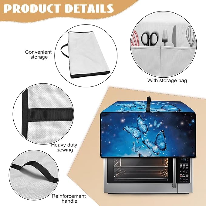 Faux Linen Polyester Toaster Oven Cover Scratch Resistant Appliances Dust Cover with Top Handle Storage Pockets for Home Kichen Appliances Butterfly Sea Surface