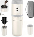 HAUSHOF Portable Coffee Maker Camping Coffee Makers Travel Mini Coffee Maker Portable Travel Coffee Maker with Grinder Personal Cordless Travel Coffee Maker for Car Camping and Home