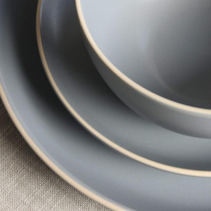 12-Piece Dinnerware Set in Grey Solid Traditional Round Stoneware 12 Piece Dishwasher Safe