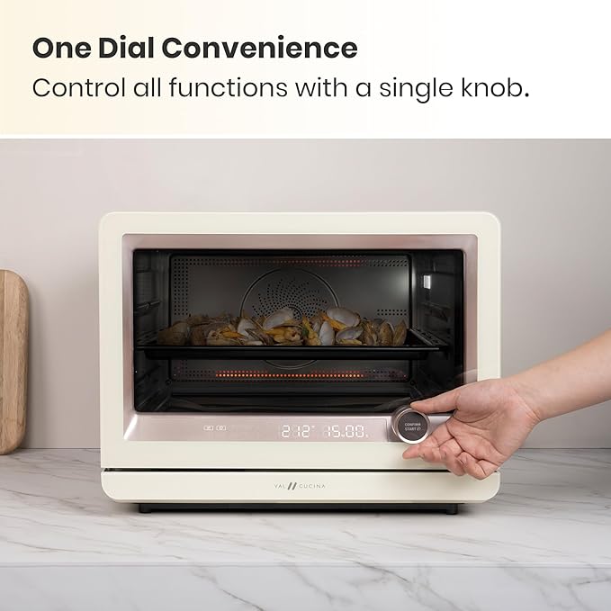 VAL CUCINA 7-in-1 Steam Convection Oven Countertop with Air Fry Bake Sous Vide Ferment Built-in Recipes | Anti-Scalding Self Clean Food-grade Stainless Steel Cavity &amp Accessories | 1500W