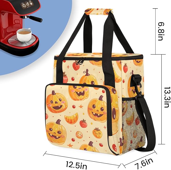 Magical Pumpkin Coffee Maker Carrying Bag Cartoon Pumpkin Travel Storage Bag Compatible with K-Mini or K-Mini Plus Single Serve Coffee Brewer Carrying Case with Multiple Pockets &amp Shoulder Strap