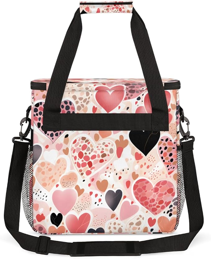 Pink Black Heart Coffee Maker Carrying Bag Portable Travel Storage Tote Bag Compatible with K-Mini or K-Mini Plus Single Serve Coffee Brewer Carrying Case with Multiple Pockets &amp Shoulder Strap
