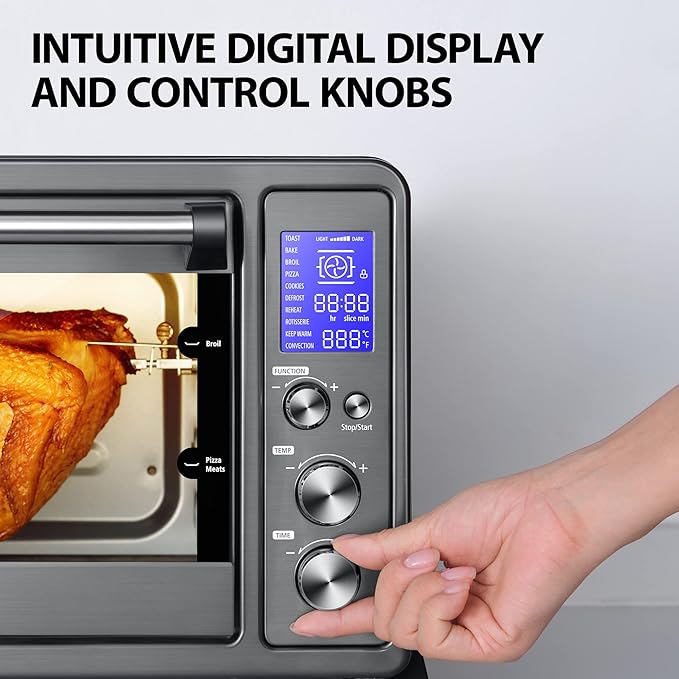TOSHIBA AC25CEW-BS Large 6-Slice Convection Toaster Oven Countertop 10-In-One with Toast Pizza and Rotisserie 1500W Black Stainless Steel Includes 6 Accessories