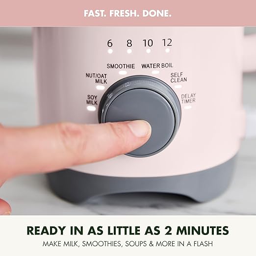 GreenPan Nut Milk Maker 15-in-1 Homemade Soy Almond Oat Coconut Non-Dairy Rice Soup Baby Food BPA-Free Smooth Creamy Texture Self Clean Barista Quality Milk Delay Start Boil Water Pink