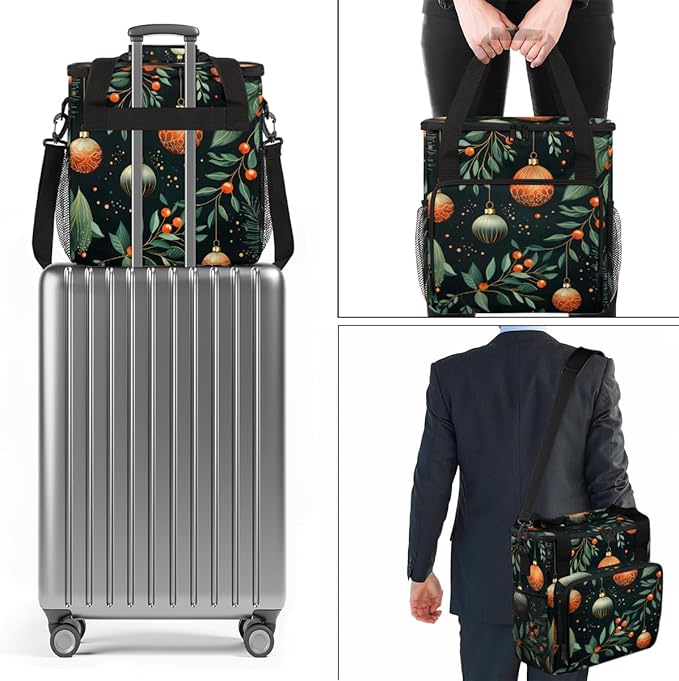Xmas Leaves Coffee Maker Carrying Bag Christmas Ball Travel Storage Bag Compatible with K-Mini or K-Mini Plus Single Serve Coffee Brewer Carrying Case with Multiple Pockets &amp Shoulder Strap