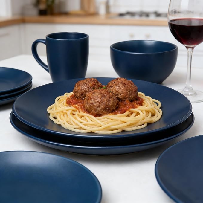 wocaxc16-Pieces Stoneware Dinnerware Set Kitchen Dinnerware Ceramic Crockery Set Dinner Service Set for 4 Include Dinner Plate Dessert Plate Cereal Bowl and Mug. (navy blue)