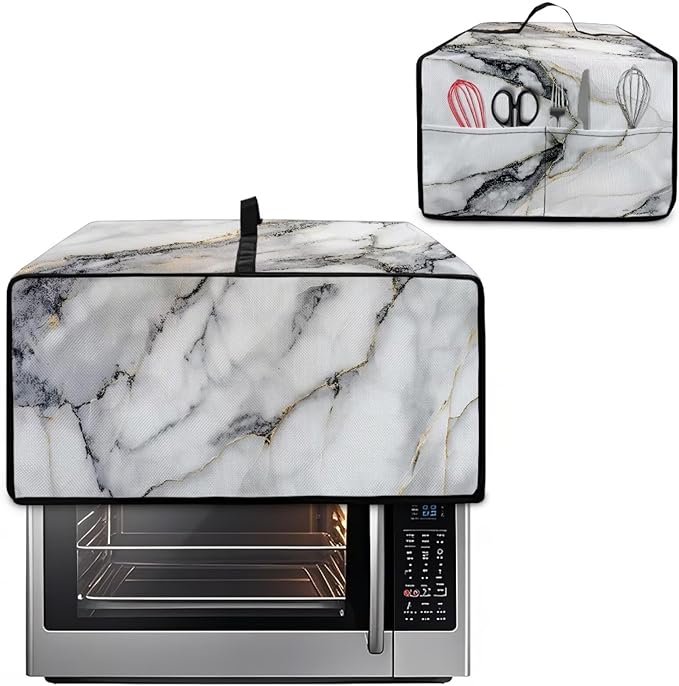 Doojoayie Marble Print Toaster Oven Cover 4 Slice Bread Machine Cover Universal Fit Small Appliance Dust Protector Simple Style Kitchen Decoration