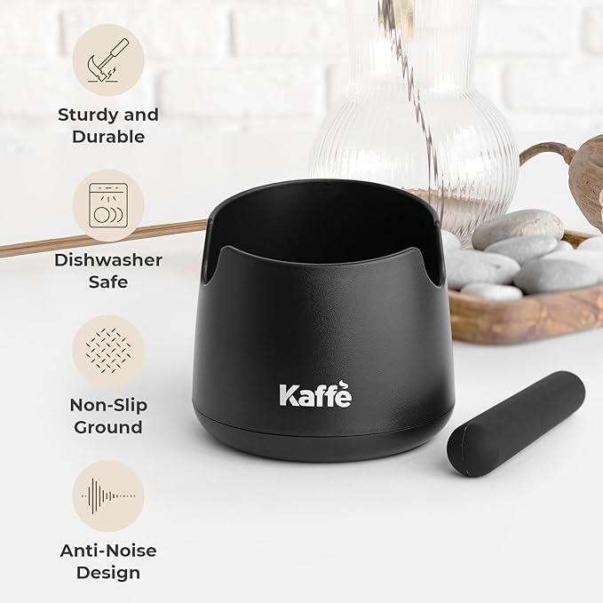Kaffe Knock Box Espresso (6x4) - Shock Absorbent Knock Box w/Non Slip Base &amp Removable Rubber Knock Bar - Coffee Knock Box &amp Coffee Grounds Container Disposal - Espresso Machine Accessories