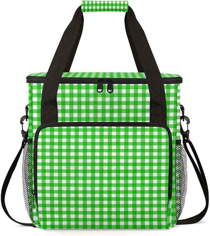 Green Plaid Coffee Maker Carrying Bag Portable Travel Storage Tote Bag Compatible with K-Mini or K-Mini Plus Single Serve Coffee Brewer Carrying Case with Multiple Pockets &amp Shoulder Strap