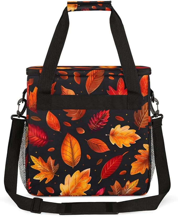 Fall Leaves Theme Coffee Maker Travel Bag for Keurig K-Mini/K-Mini Plus Insulated Waterproof Tote with Pockets for K-Cup Portable Single-Serve Brewer Case