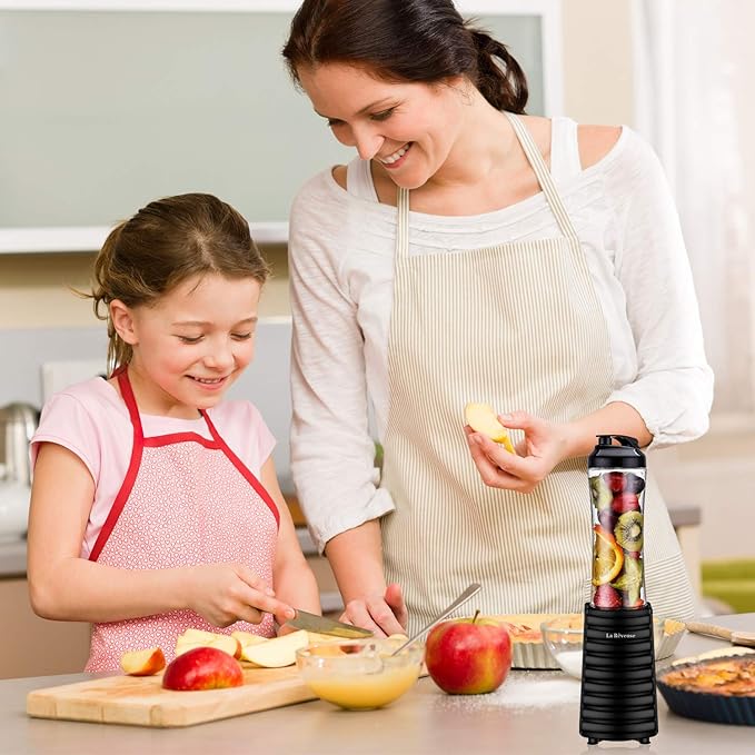 La Reveuse 300W Personal Size Blender (Black) + La Reveuse 2-Cup Mini Food Chopper (Metallic Grey)
