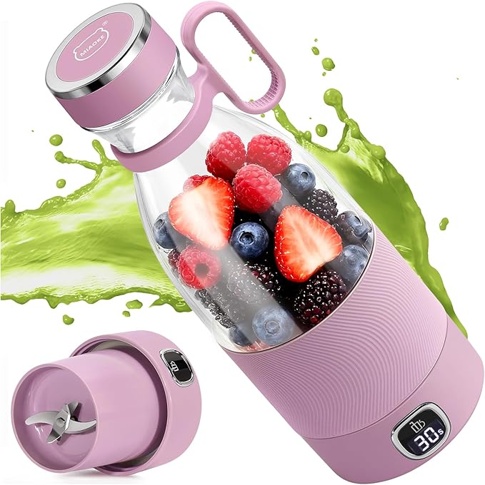 MIAOKE Portable Blender 6 Blades Juicer Cup for Juice Shakes and Smoothies 350ml Mini Blender with Led Display Usb Rechargeable3000Mah Rechargeable Battery for Home Outdoors Travel-Lceberry Pink