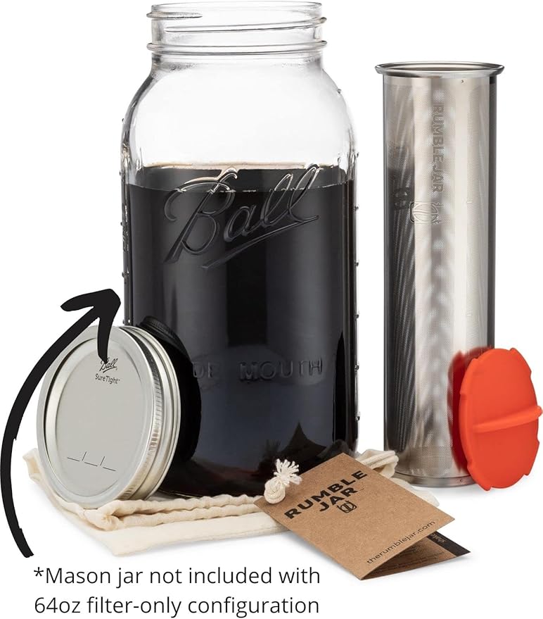 Rumble Jar - Next-Gen Cold Brew Coffee Maker for Mason Jars - 200 Micron Filter Is Ideal for Coarse Grounds &amp Stronger Coffee - Standalone Filter (Mason Jar not included)