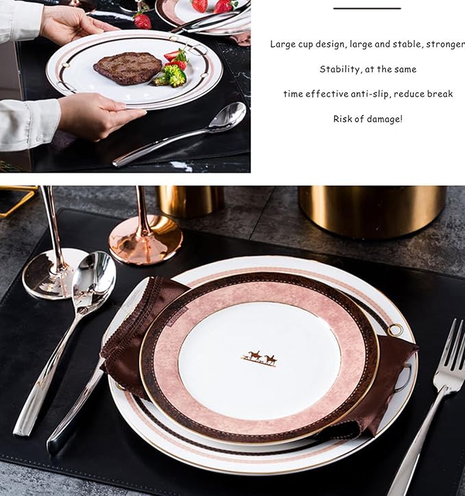 European Style Dinnerware Set Service for 6 Bone China Dinnerware Sets Unbreakable Porcelain Dinner Sets Coffee Cup and Saucer Tableware Set Steak Dinner Plates Dish Set belt
