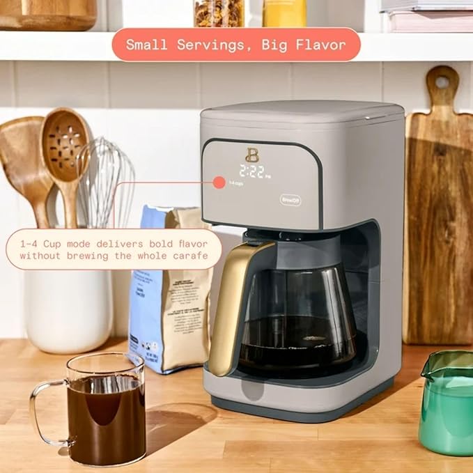 12-Cup Programmable Coffee Maker with 24h Timer &amp Brew Strength Settings Drip Brewer for Rich Flavor (Porcini Taupe)
