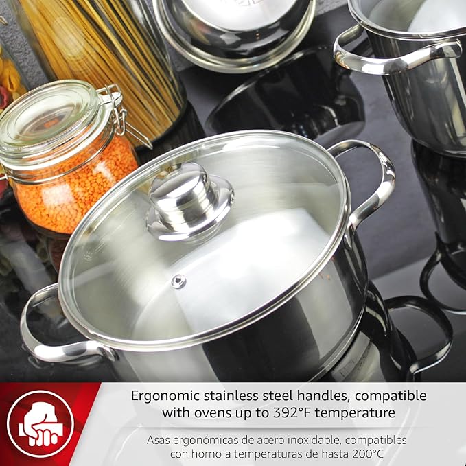 MAGEFESA Dux 7-Piece Stainless Steel Cookware Set crafted from 18/10 stainless steel suitable for all stovetop types effortless clean dishwasher safe