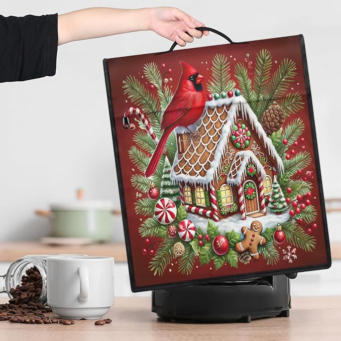 Kitchen Aid Mixer Cover Christmas Bird House Cardinal Stand Mixer Cover Compatible with 6-8 Quarts Stand Mixers Dust Covers with Zipper Pocket Foldable Washable Kitchen Aid Organizer Bag