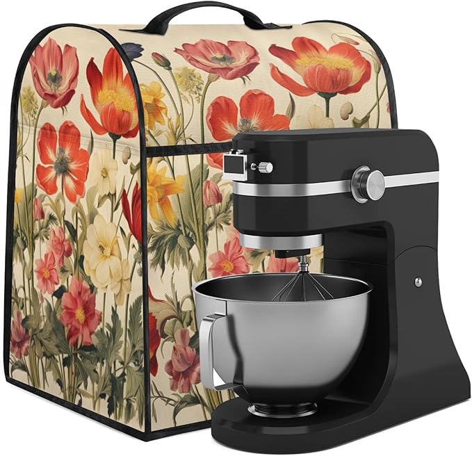 cfpolar Kitchen Aid Mixer Cover Compatible with 6-8 Quarts Beautiful Flower Plant Leaves Stand Mixer Cover Kitchen Aid Mixers Accessories Appliance Organizer Bag Dust Covers with Zipper Pocket