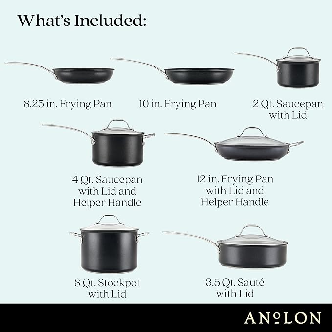 Anolon X Hybrid Nonstick Nonstick Cookware Induction Pots and Pans Set 12 Piece - Charcoal Gray