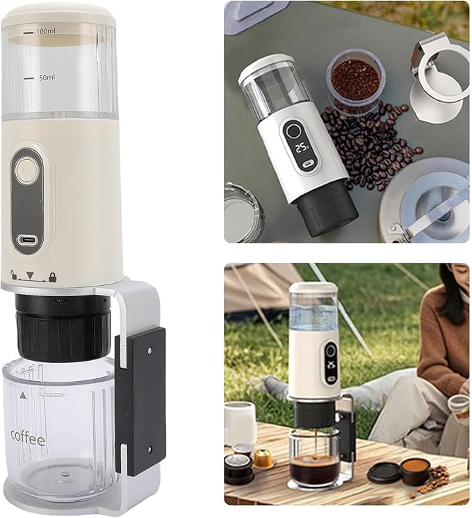 Portable Espresso Machine Travel Coffee Machine for CampingRechargeable Cordless Coffee with 2500mAh Battery for Ground and Capsules with Travel Camping Hiking (White)