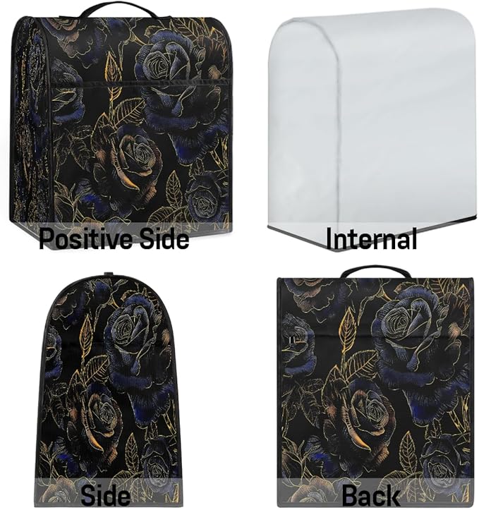 cfpolar Kitchen Aid Mixer Cover Compatible with 6-8 Quarts Flower Gold Blue Rose Stand Mixer Cover Kitchen Aid Mixers Accessories Appliance Organizer Bag Dust Covers with Zipper Pocket