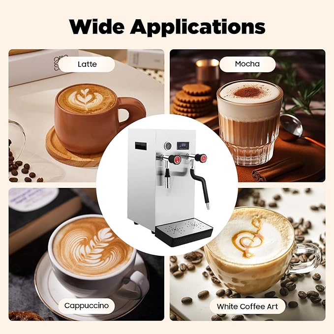 YIYIBYUS Espresso Machine 110V 8L Commercial Espresso Coffee Milk Foam Maker Stainless Steel Electric Fast Heating Steam Water Boiling Machine with LED Display for Tea Cappuccino Latte Mocha