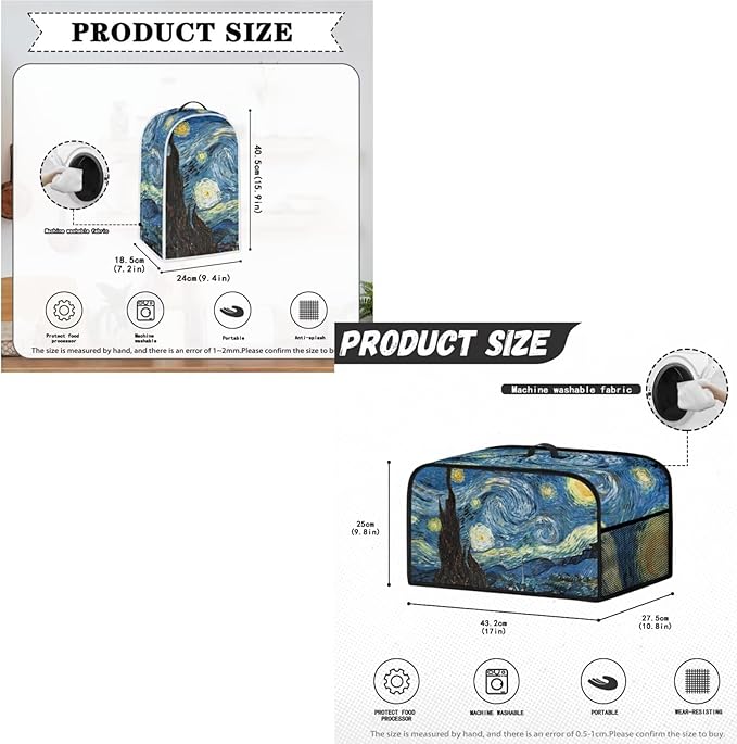 The Starry Night 2 Slice Toaster Cover Small Appliance 3-Pcs SetBread Toaster Blender and Slow Cooker Cover Dust and Fingerprint Protection Machine Washable Kitchen Decor