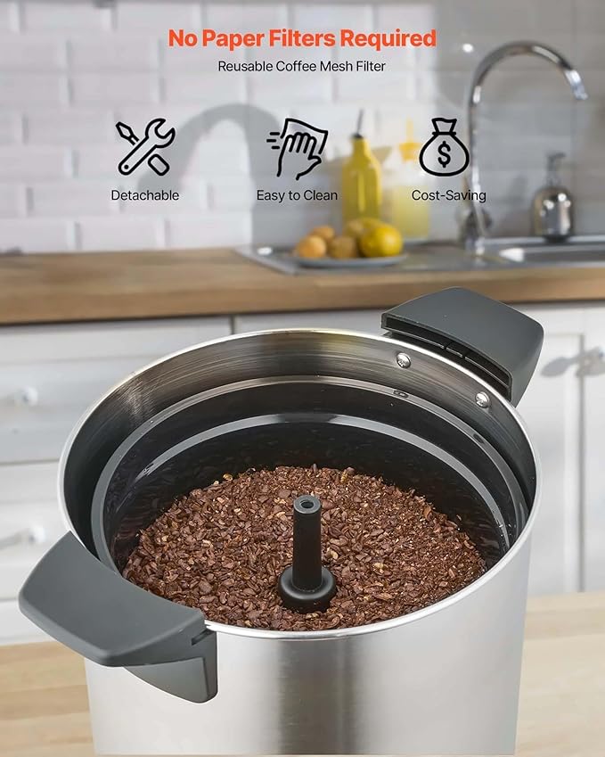 Coffee Urn 60 Cup 9L Stainless Steel Hot Beverage Dispenser Quick Brew Coffee Maker for Catering Parties Church Office Dripless Spigot