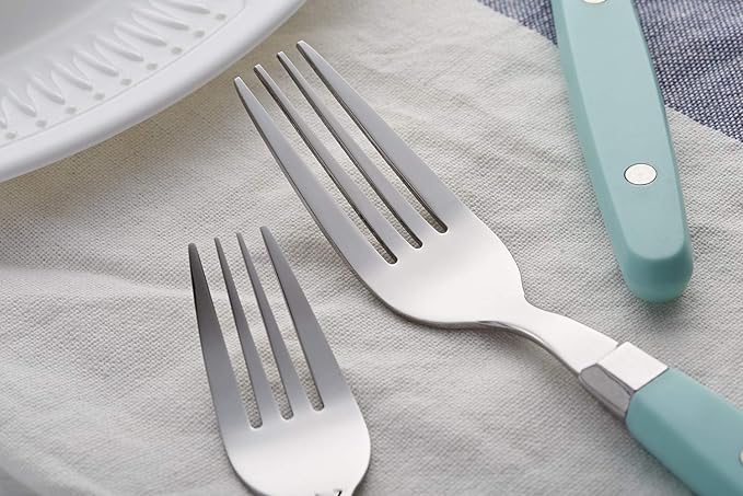 ANNOVA Silverware Set Retro/Rivet Colorful Stainless Steel Tableware Kitchen Flatware Set Utensils Includes Dinner Knives Forks Spoons Salad Forks &amp Dessert Spoons (Turquoise 20 Pieces)