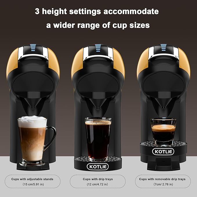 KOTLIE EM-308B Espresso Machine Single Serve Coffee Maker Compatible with Multiple Capsule Types Ground Coffee and ESE Pods 3 Temperatures 7 Water Volume Levels 34 Oz（Yellow）