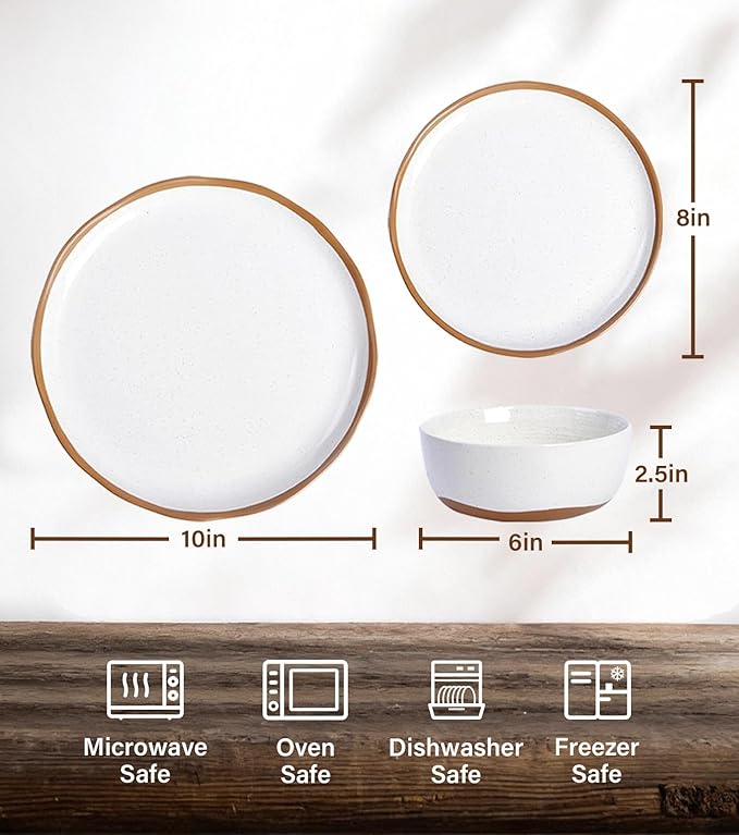 Lareina Plates and Bowls Set 12 Pieces Farmhouse Ceramic Dinnerware Sets Scratch Resistance Dishwasher Microwave Safe Vanilla White