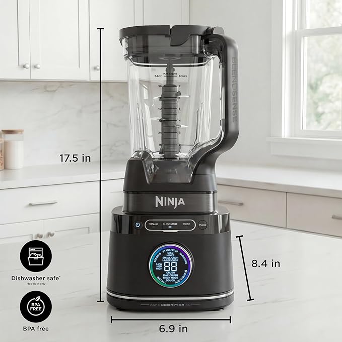 Ninja Kitchen System | All-in-One Food Processor &amp Blender | 8-Cup Bowl &amp (1) 24 oz. To-Go Cup BlendSense Tech | For Smoothies Cookie Dough Salsas Cole Slaw &amp More | 1800 Peak Watt | Bl